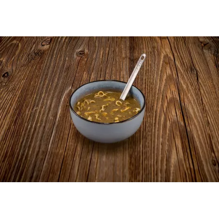 Velvety mushroom soup with gorgonzola and pasta