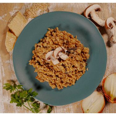 Organic brown rice risotto with mushrooms