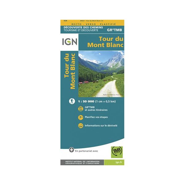 Laminated map IGN - GR TMB - Tour du Mont Blanc