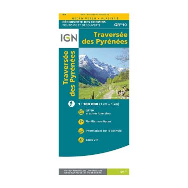 Laminated map IGN - GR10 - Crossing the Pyrenees