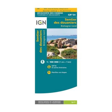 Laminated map IGN - GR34 - Sentiers des douaniers - Northern Brittany