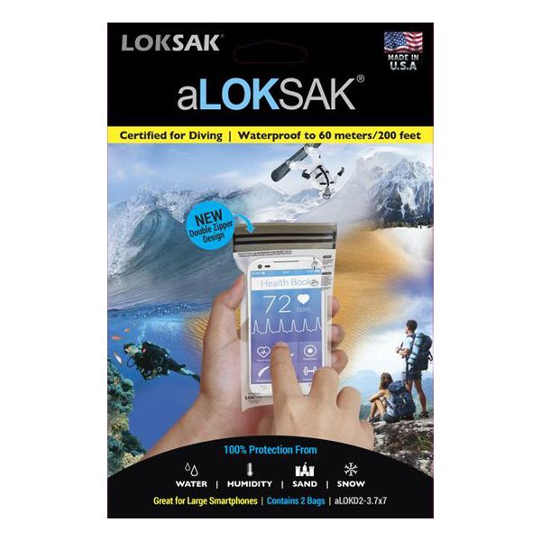 aLoksak waterproof bags for smartphone x 2 - 8.5 x 15.9 cm